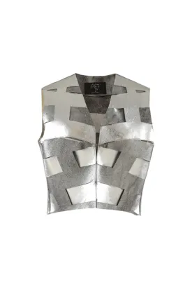 AIDEN LEATHER VEST WASHED SILVER