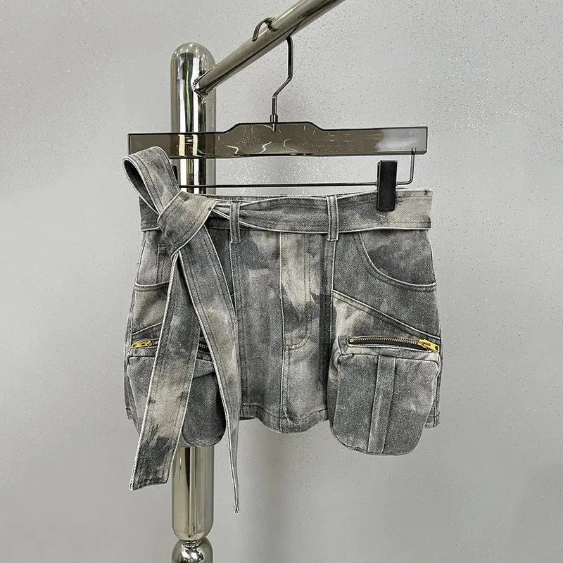 American summer new camouflage multi pocket workwear pants loose spicy girl street casual low waisted short denim skirt pants