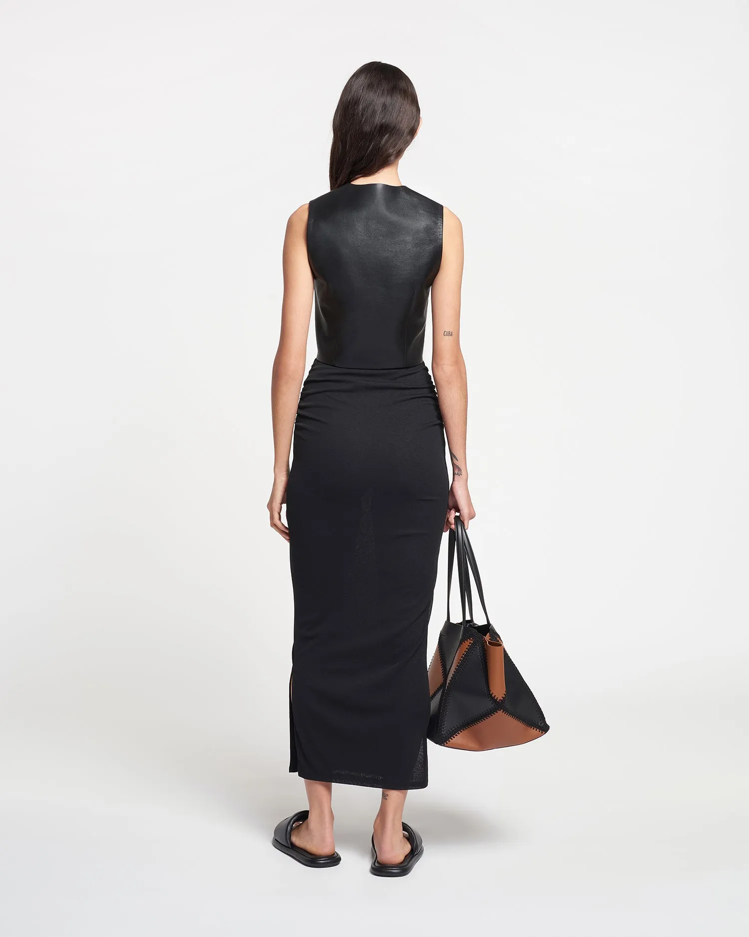 Arnona - Cropped Regenerated Leather Vest - Black