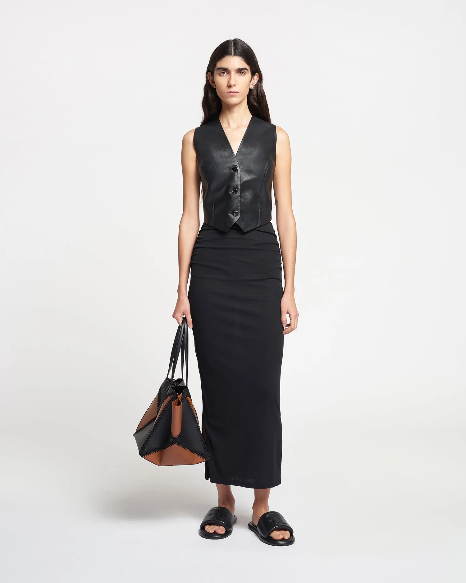 Arnona - Cropped Regenerated Leather Vest - Black