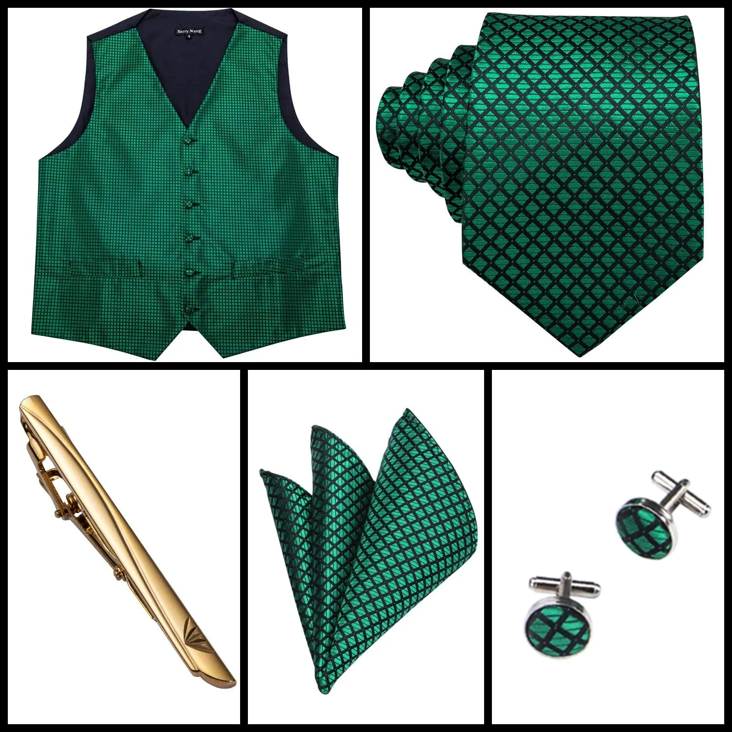 Barry.Wang Formal Men Vest Paisley Jacquard Silk Tie Suit Waistcoat Set Wedding 5PCS