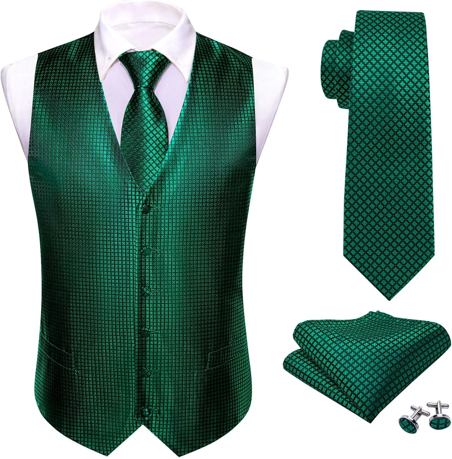 Barry.Wang Formal Men Vest Paisley Jacquard Silk Tie Suit Waistcoat Set Wedding 5PCS