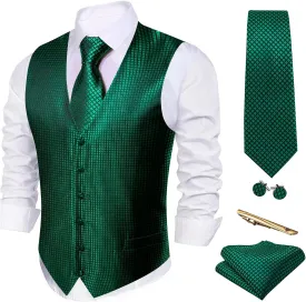 Barry.Wang Formal Men Vest Paisley Jacquard Silk Tie Suit Waistcoat Set Wedding 5PCS