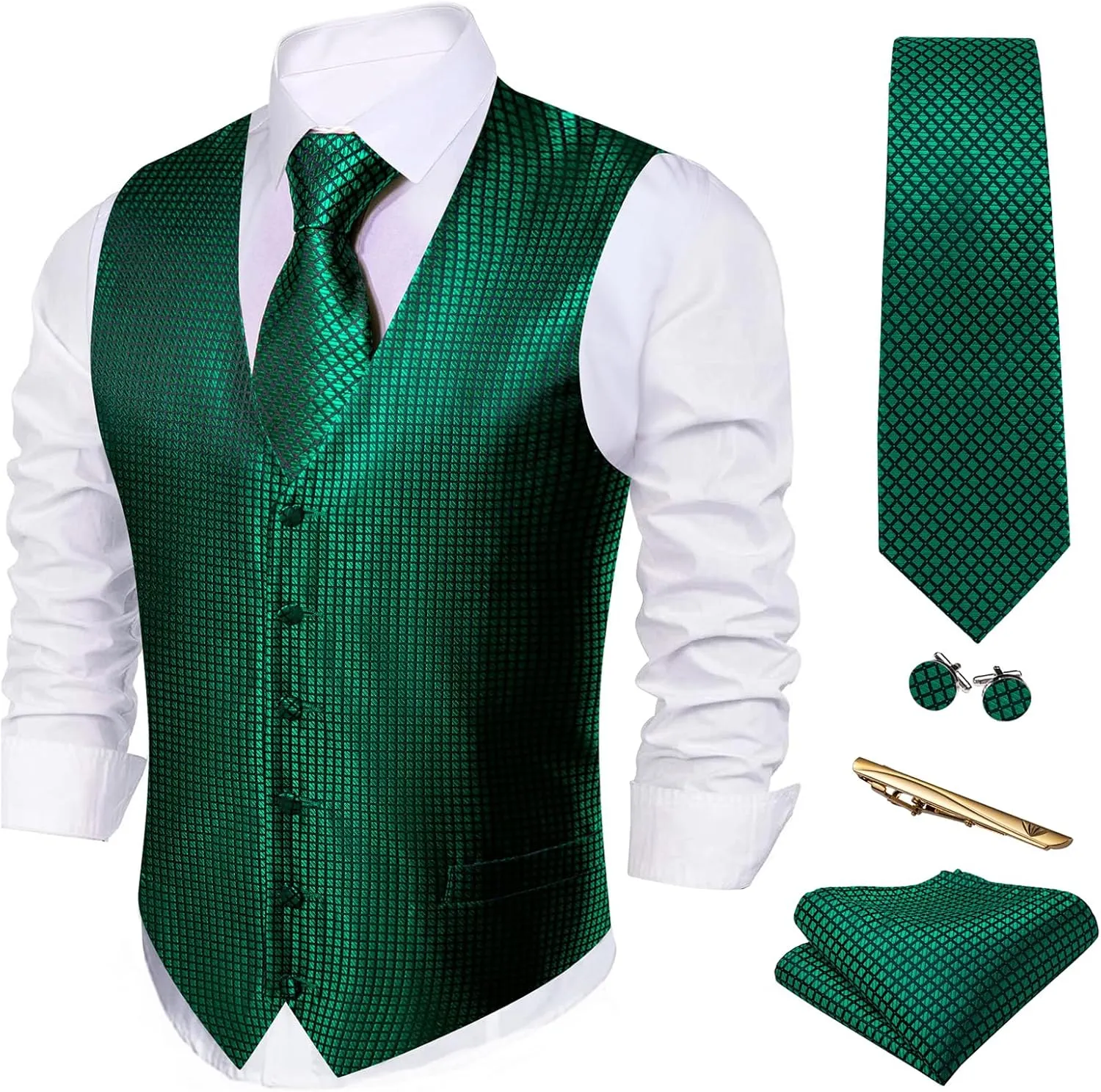 Barry.Wang Formal Men Vest Paisley Jacquard Silk Tie Suit Waistcoat Set Wedding 5PCS