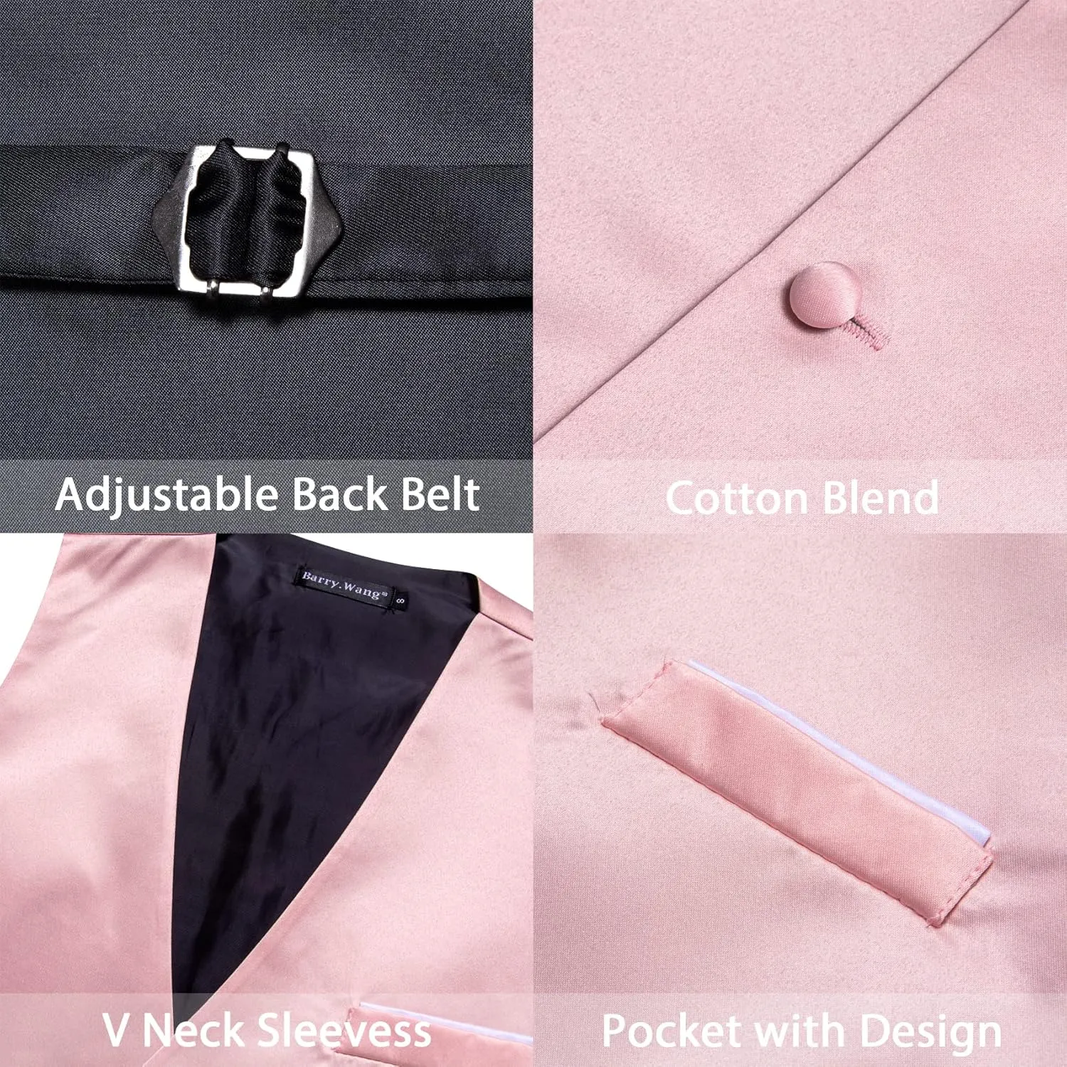 Barry.Wang Mens Satin Suit Vest Formal/Leisure V-neck 2 Pockets Wedding Party Tuxedo Waistcoat