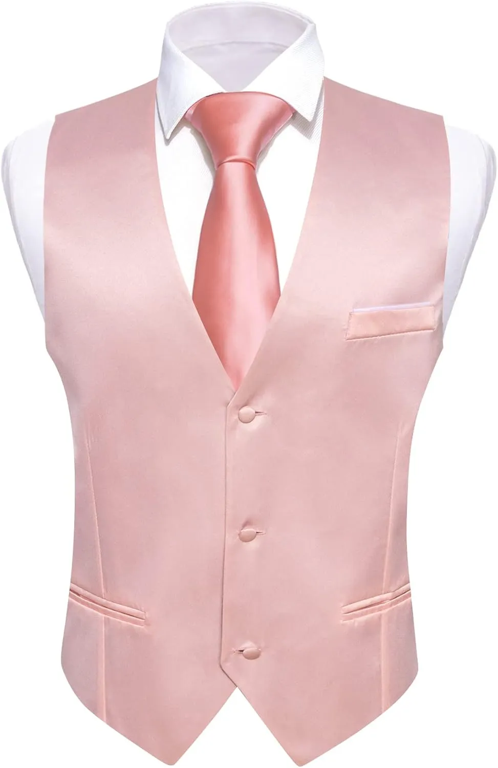 Barry.Wang Mens Satin Suit Vest Formal/Leisure V-neck 2 Pockets Wedding Party Tuxedo Waistcoat