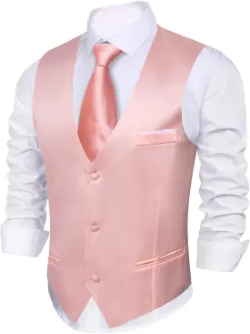 Barry.Wang Mens Satin Suit Vest Formal/Leisure V-neck 2 Pockets Wedding Party Tuxedo Waistcoat