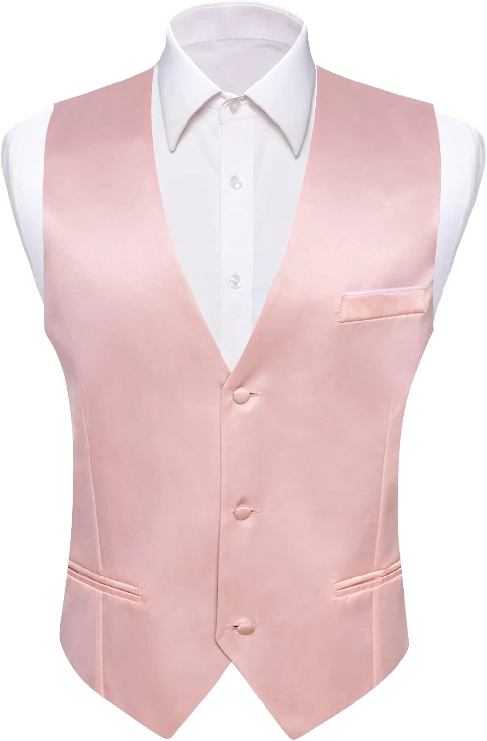 Barry.Wang Mens Satin Suit Vest Formal/Leisure V-neck 2 Pockets Wedding Party Tuxedo Waistcoat