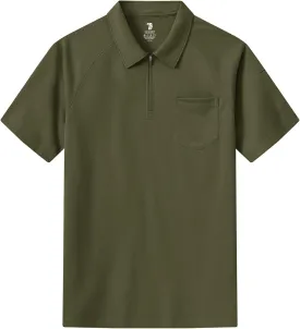 BASUDAM Men's Zippered Polo Shirts with Pocket Quick Dry Short Sleeve Active Performance