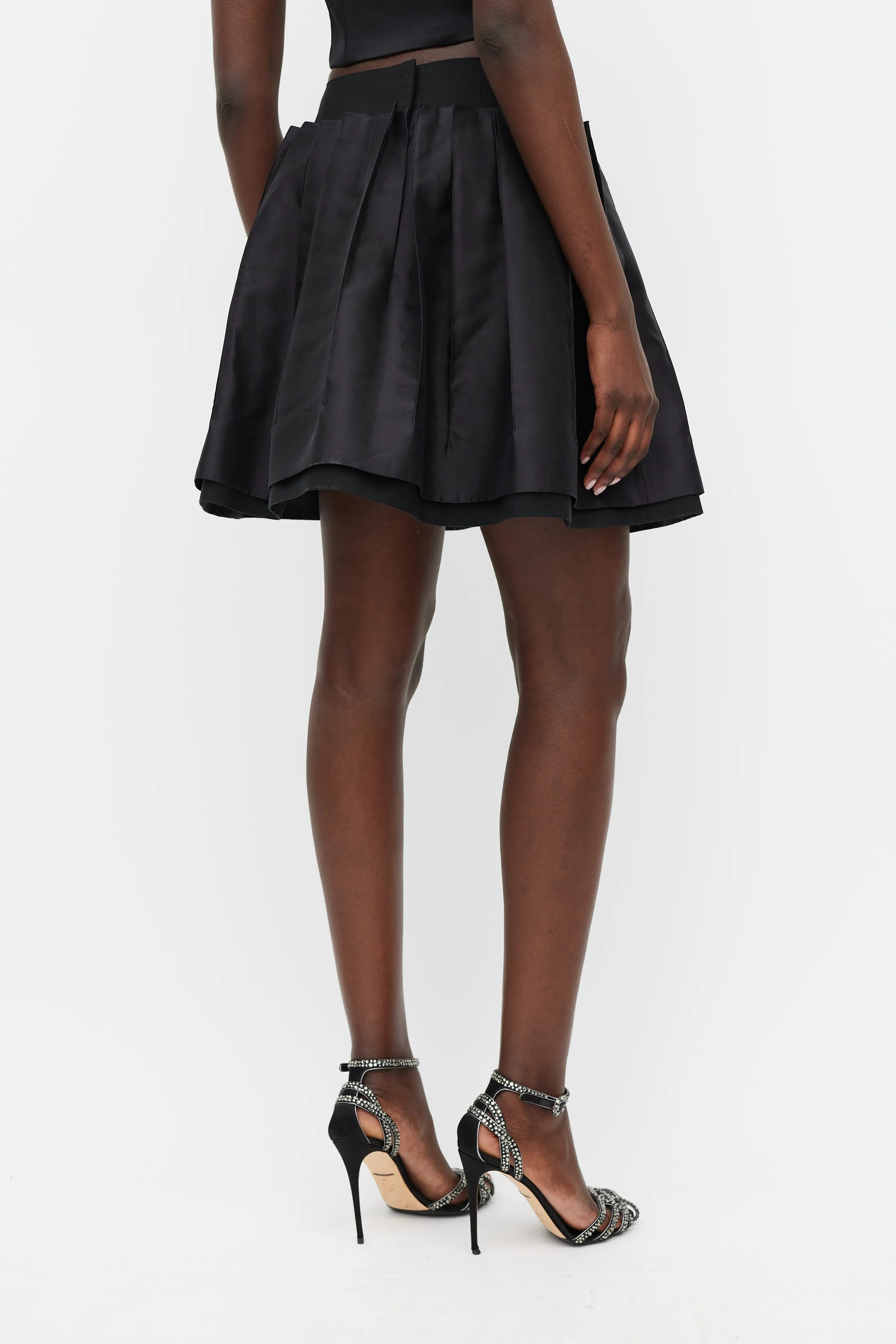 Black Pleat Layered Mini Skirt
