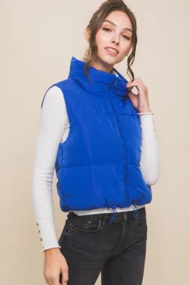 Blue Zip Up Cropped Contrast Reversible Vest