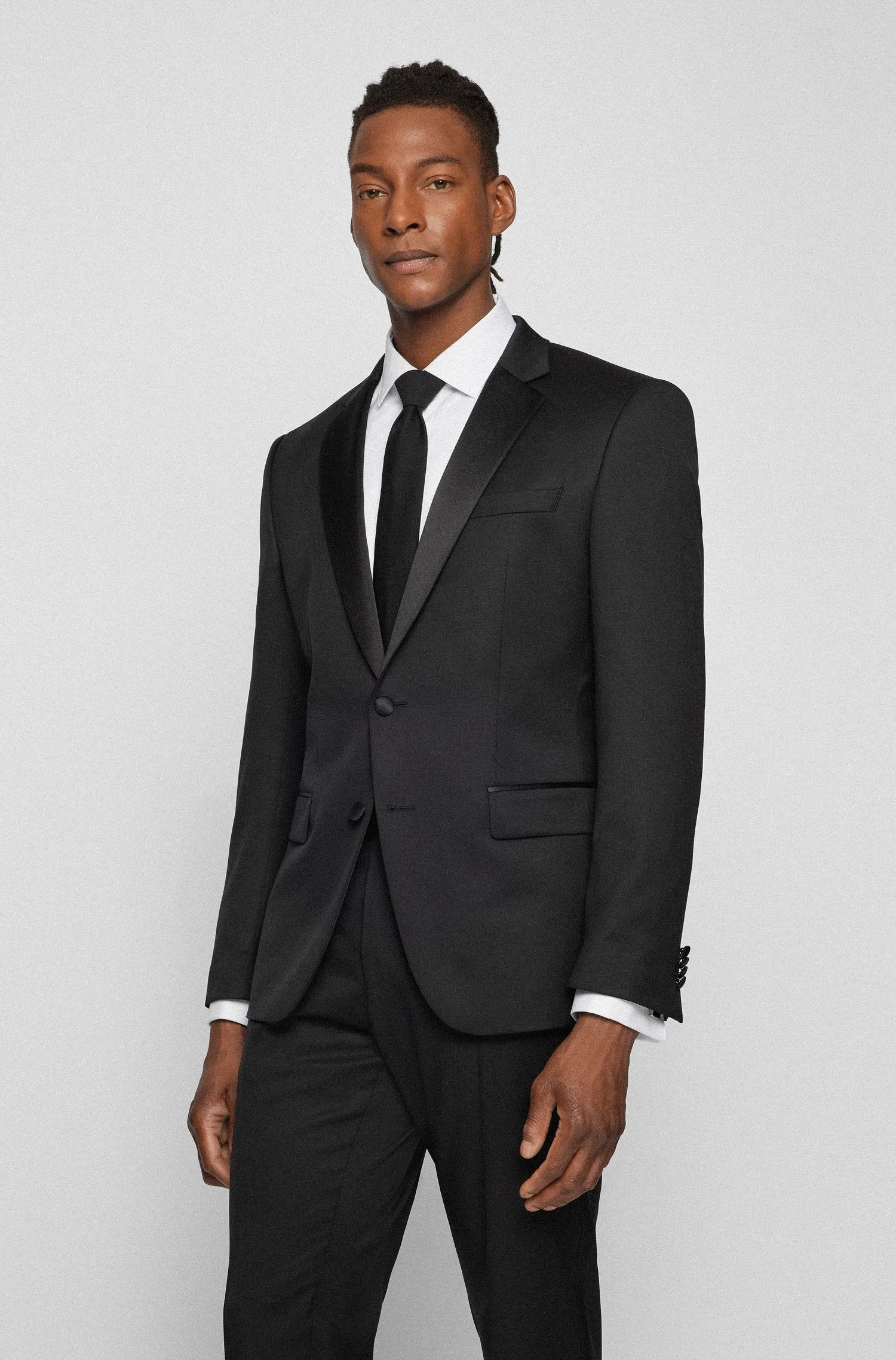 Boss Slim-Fit Virgin-Wool Tuxedo Jacket - Black