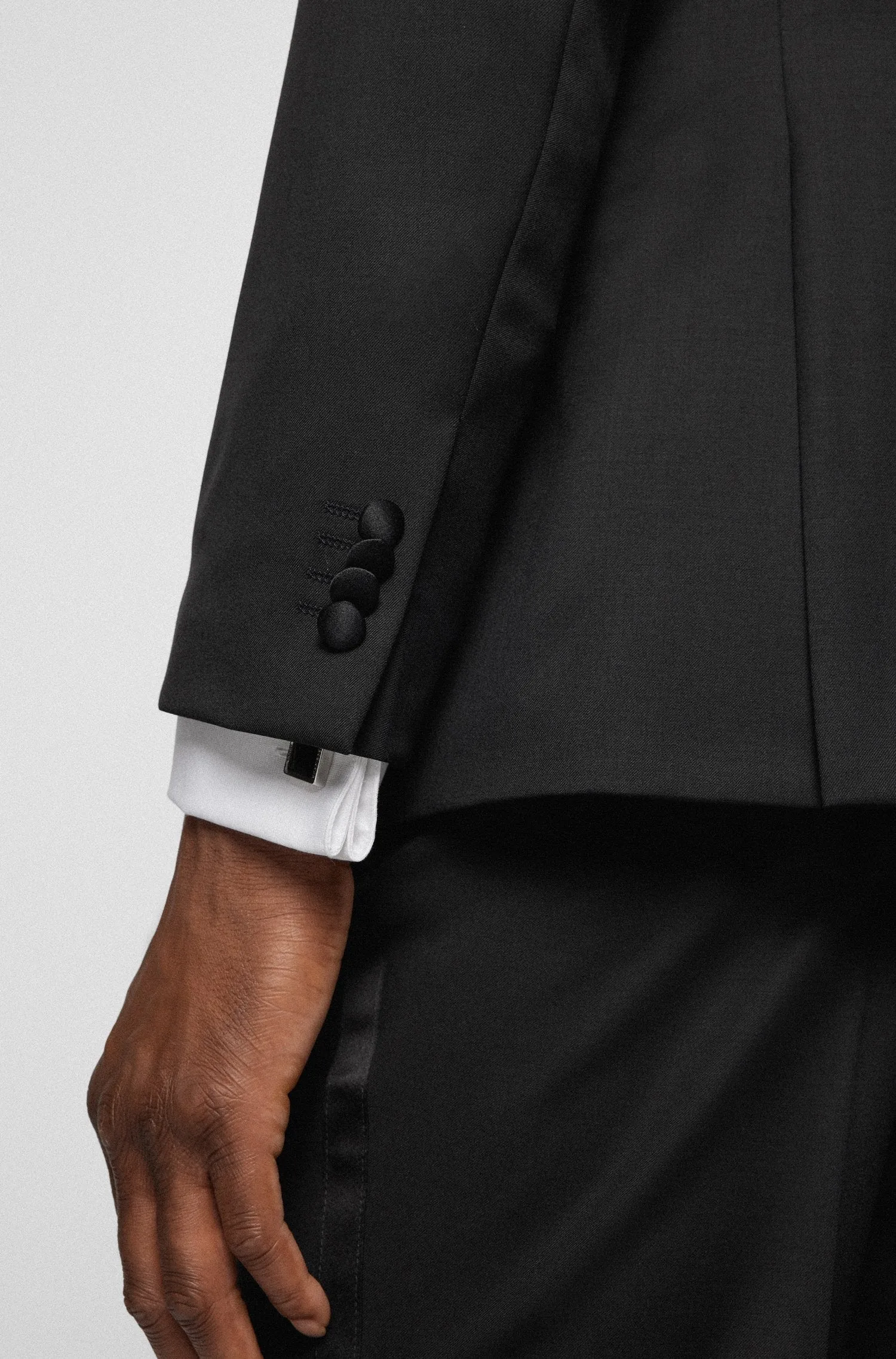 Boss Slim-Fit Virgin-Wool Tuxedo Jacket - Black