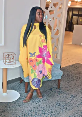 Brisa Long Sleeves Floral Printed Dress For Women Yellow & White