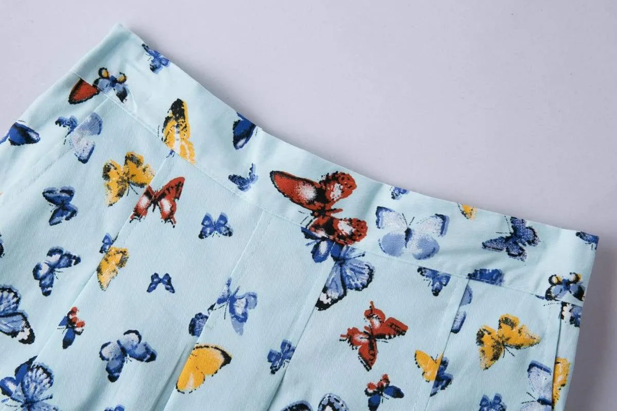 Butterfly Blue A-line Cotton Skirt