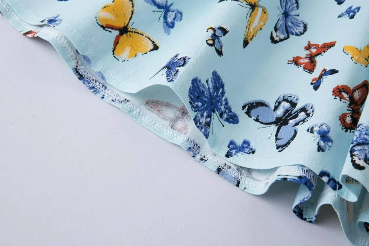 Butterfly Blue A-line Cotton Skirt