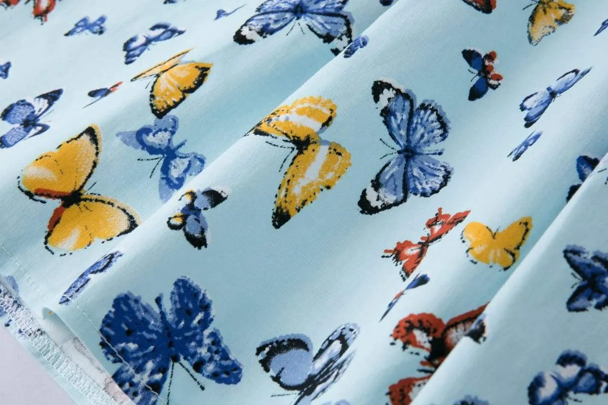 Butterfly Blue A-line Cotton Skirt