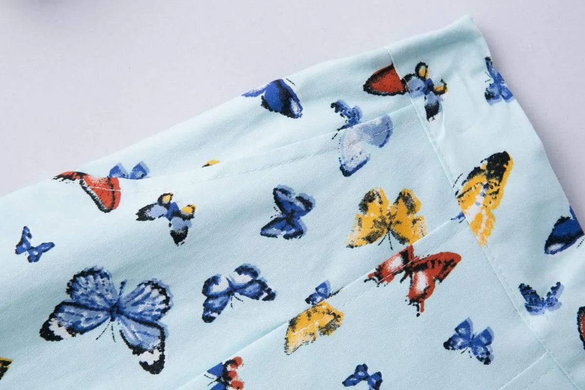 Butterfly Blue A-line Cotton Skirt