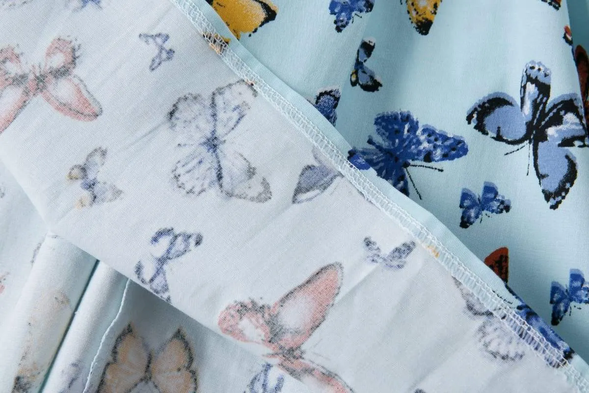 Butterfly Blue A-line Cotton Skirt