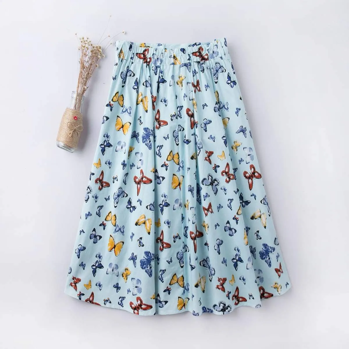 Butterfly Blue A-line Cotton Skirt