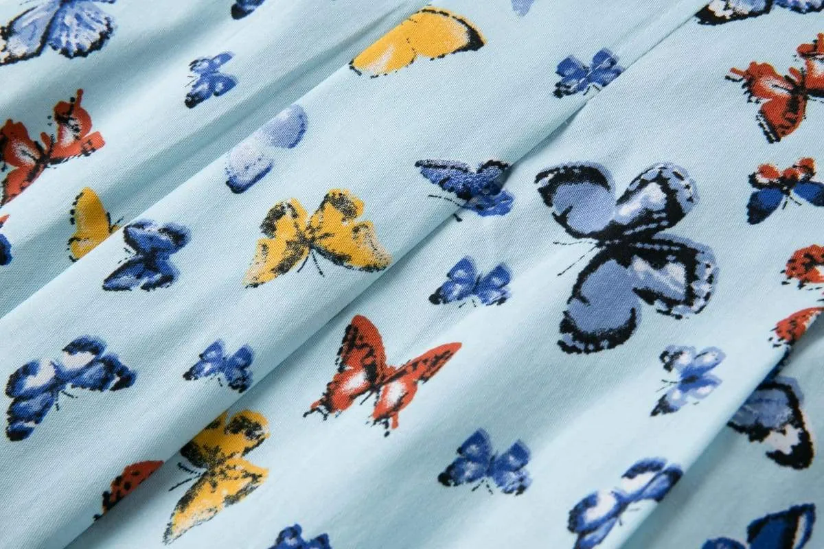 Butterfly Blue A-line Cotton Skirt