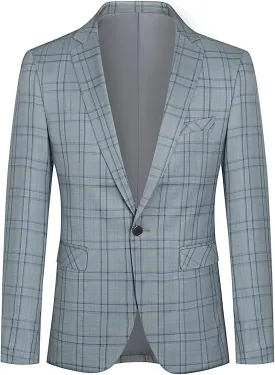 Cloudstyle Mens Formal Suit Jacket Blazer Plaid 2 Button Closure Prom Business Sport Coat