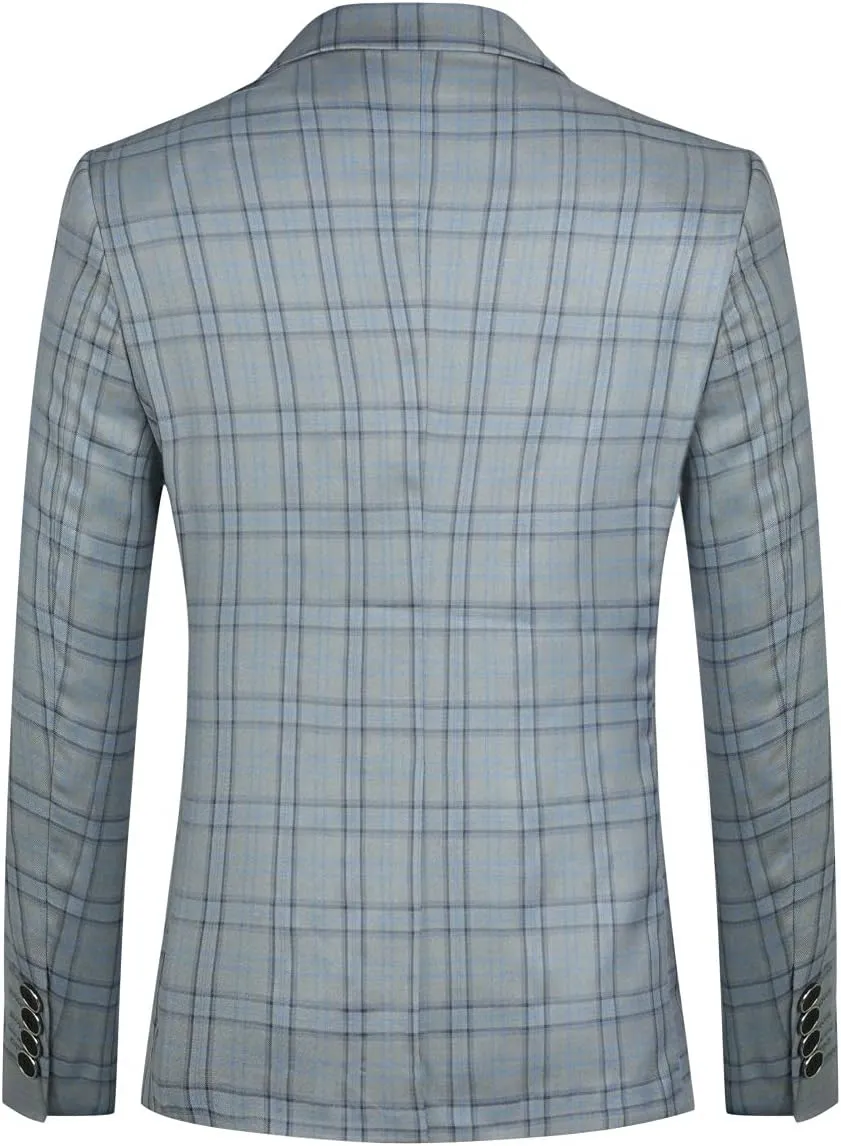 Cloudstyle Mens Formal Suit Jacket Blazer Plaid 2 Button Closure Prom Business Sport Coat