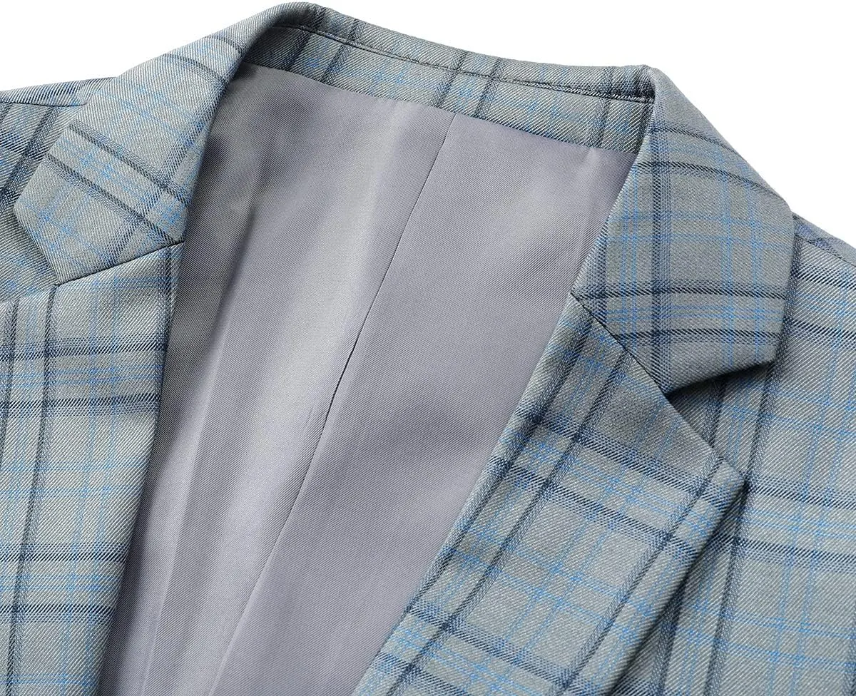 Cloudstyle Mens Formal Suit Jacket Blazer Plaid 2 Button Closure Prom Business Sport Coat