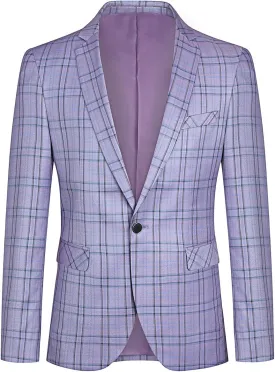 Cloudstyle Mens Formal Suit Jacket Blazer Plaid 2 Button Closure Prom Business Sport Coat