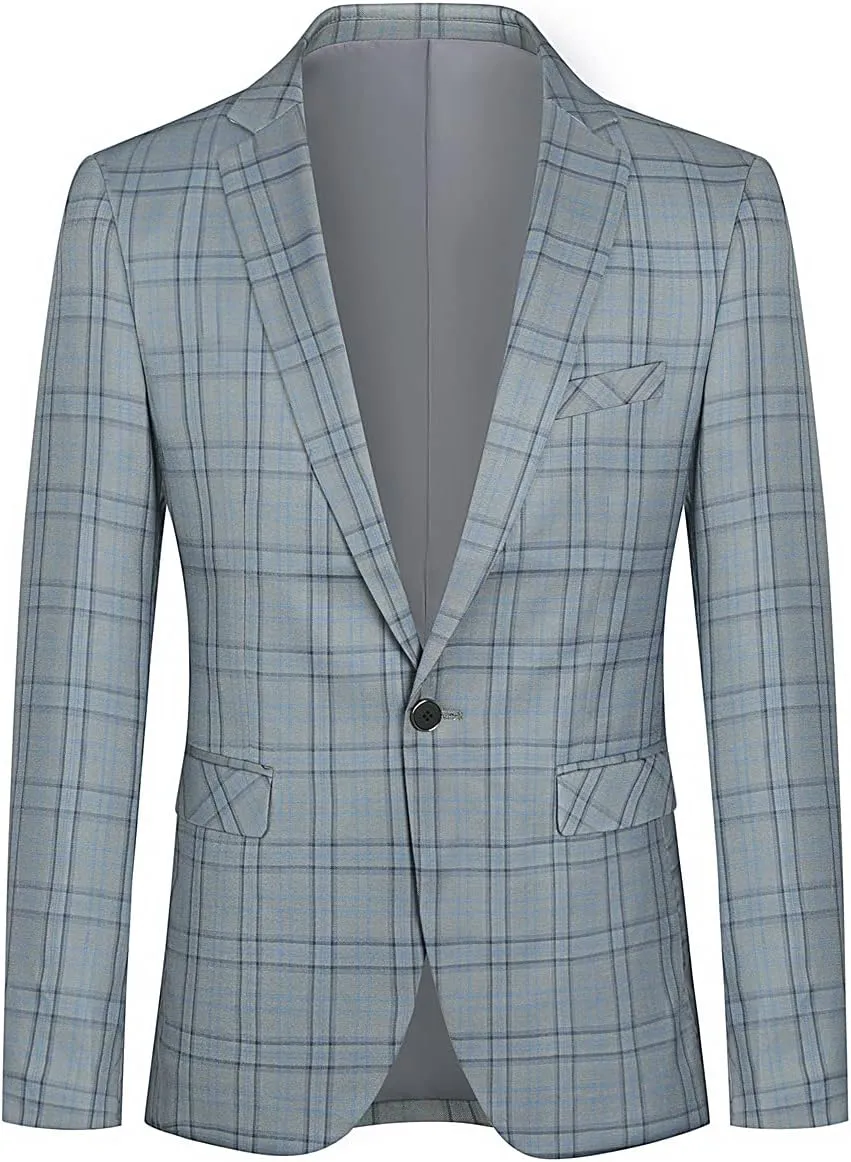 Cloudstyle Mens Formal Suit Jacket Blazer Plaid 2 Button Closure Prom Business Sport Coat