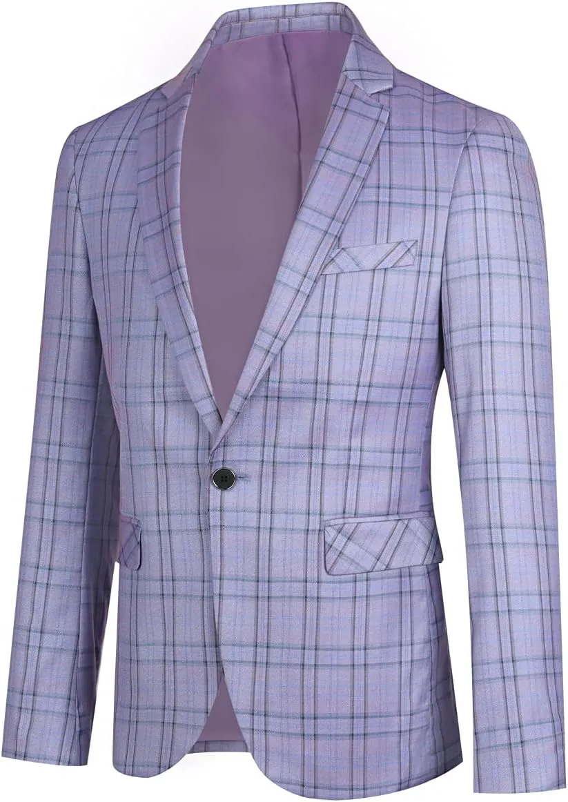Cloudstyle Mens Formal Suit Jacket Blazer Plaid 2 Button Closure Prom Business Sport Coat