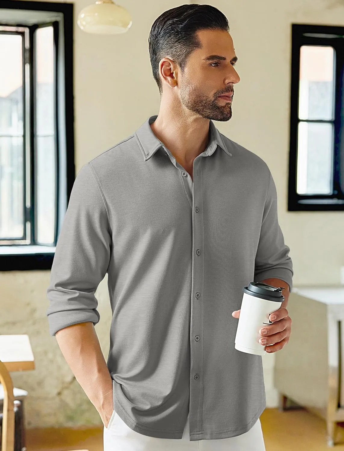 COOFANDY Mens Long Sleeve Wrinkle Free Shirts Stretch Dress Shirts Regular Fit Button Down Shirt