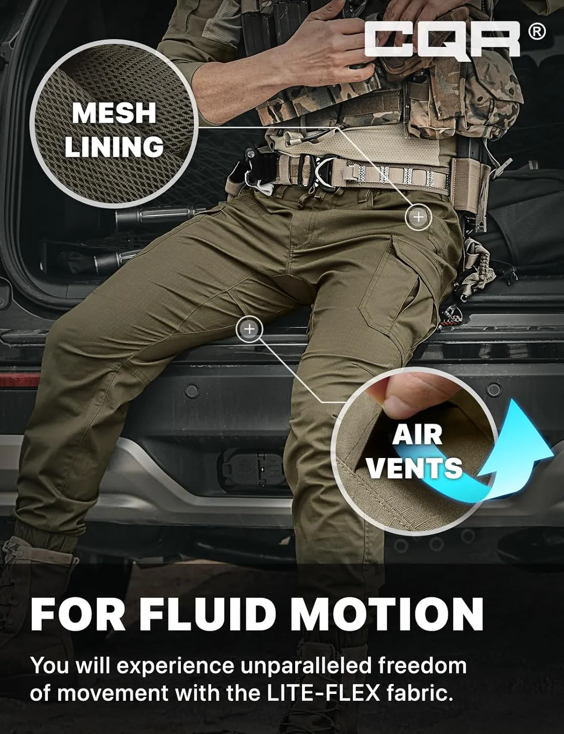 CQR Men's Flex Lightweight Joggers, Elastic Waist Drawstring Casual Pants, Tapered Fit Water Resistant Outdoor Cargo Pants