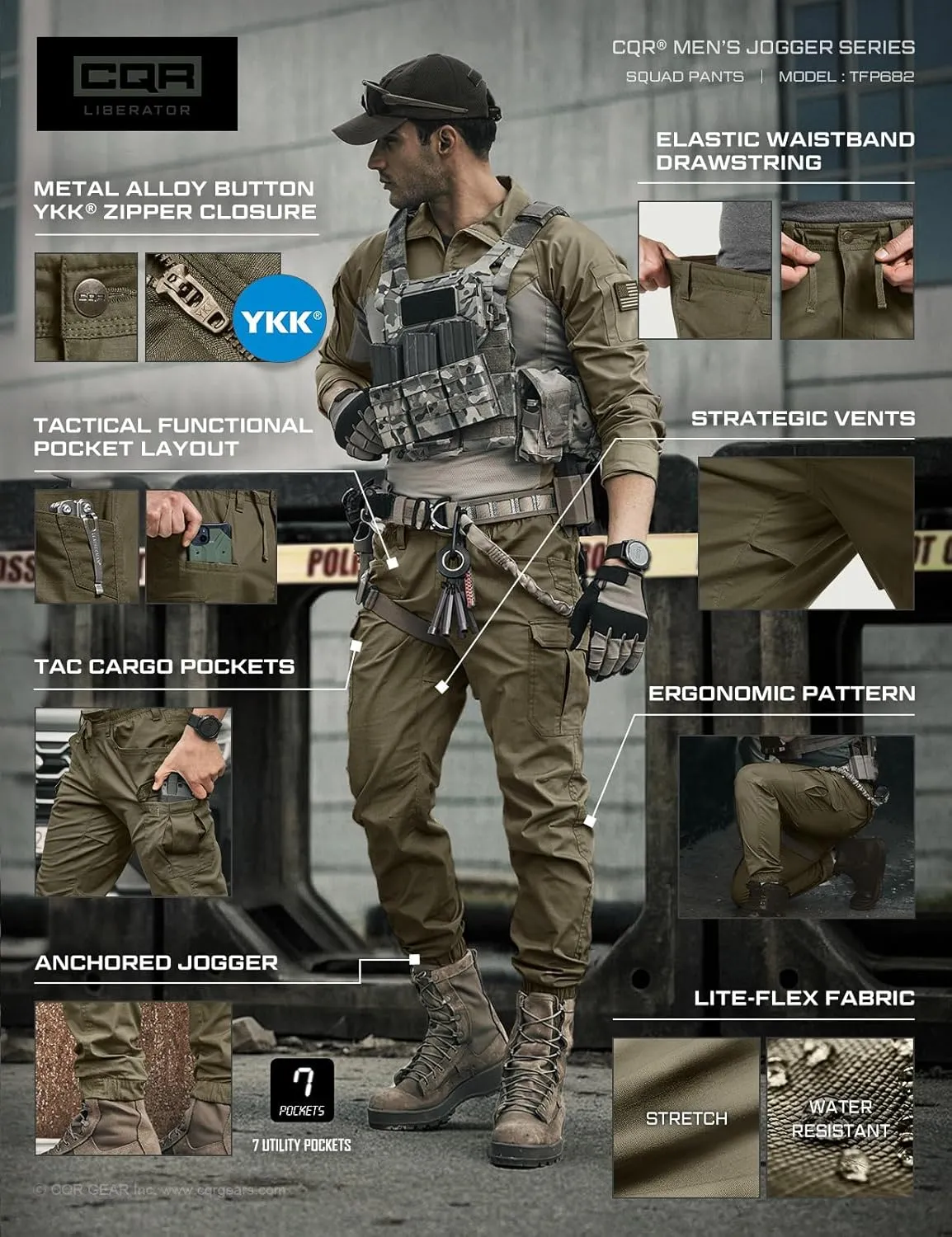 CQR Men's Flex Lightweight Joggers, Elastic Waist Drawstring Casual Pants, Tapered Fit Water Resistant Outdoor Cargo Pants