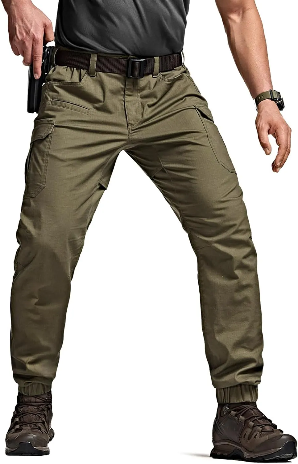 CQR Men's Flex Lightweight Joggers, Elastic Waist Drawstring Casual Pants, Tapered Fit Water Resistant Outdoor Cargo Pants