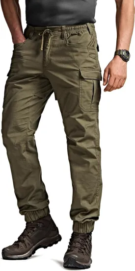 CQR Men's Flex Lightweight Joggers, Elastic Waist Drawstring Casual Pants, Tapered Fit Water Resistant Outdoor Cargo Pants