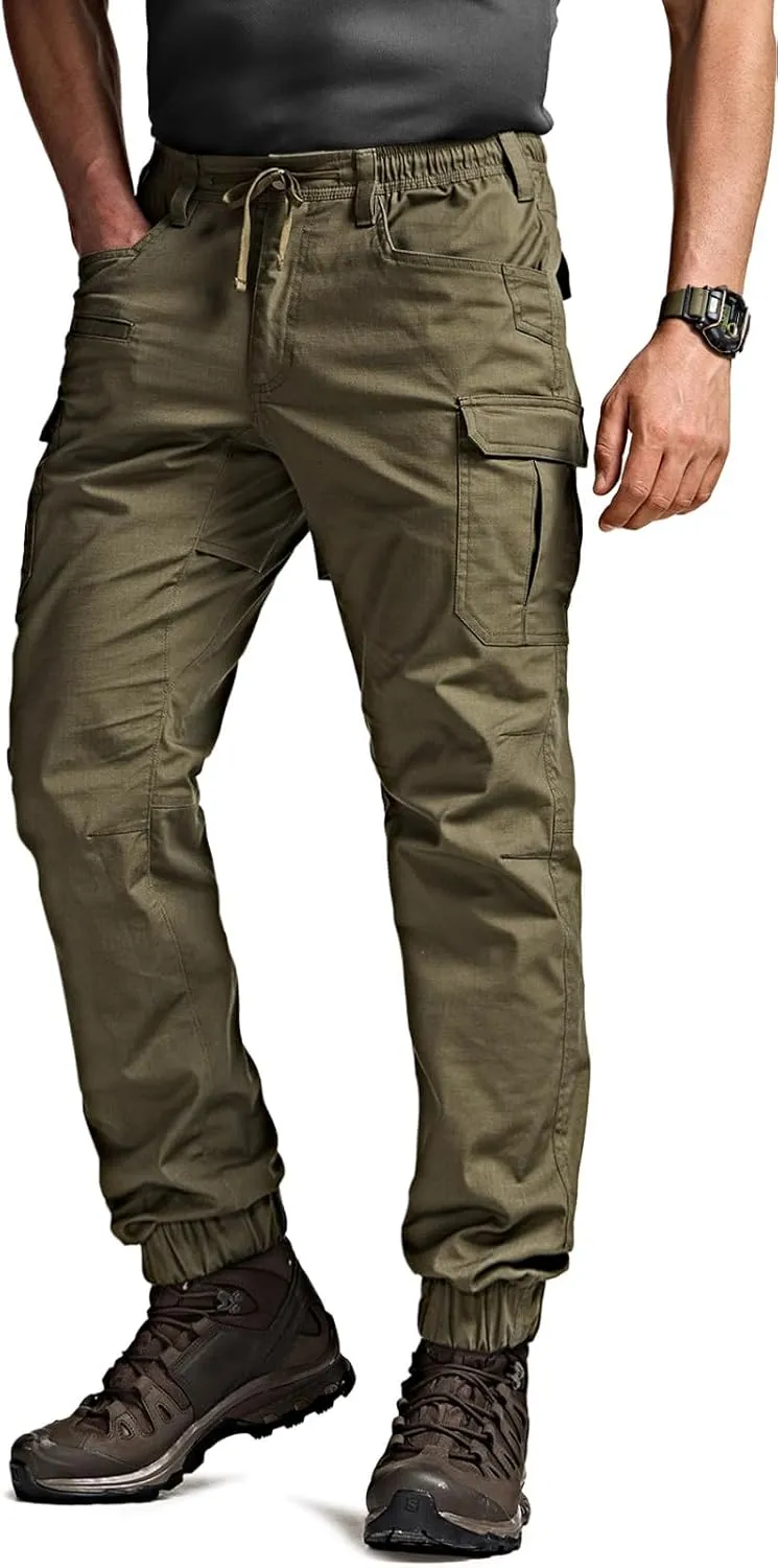 CQR Men's Flex Lightweight Joggers, Elastic Waist Drawstring Casual Pants, Tapered Fit Water Resistant Outdoor Cargo Pants