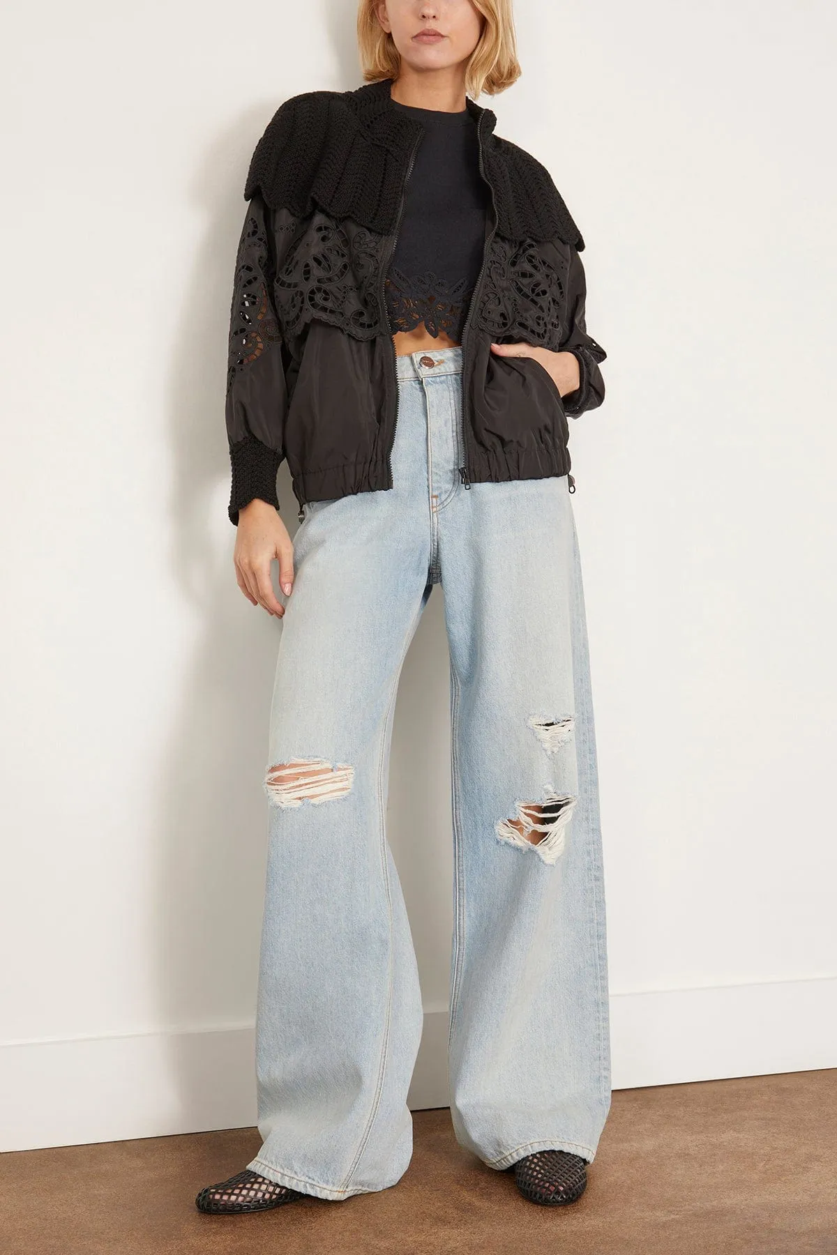 Dahlia Eyelet Windbreaker in Black