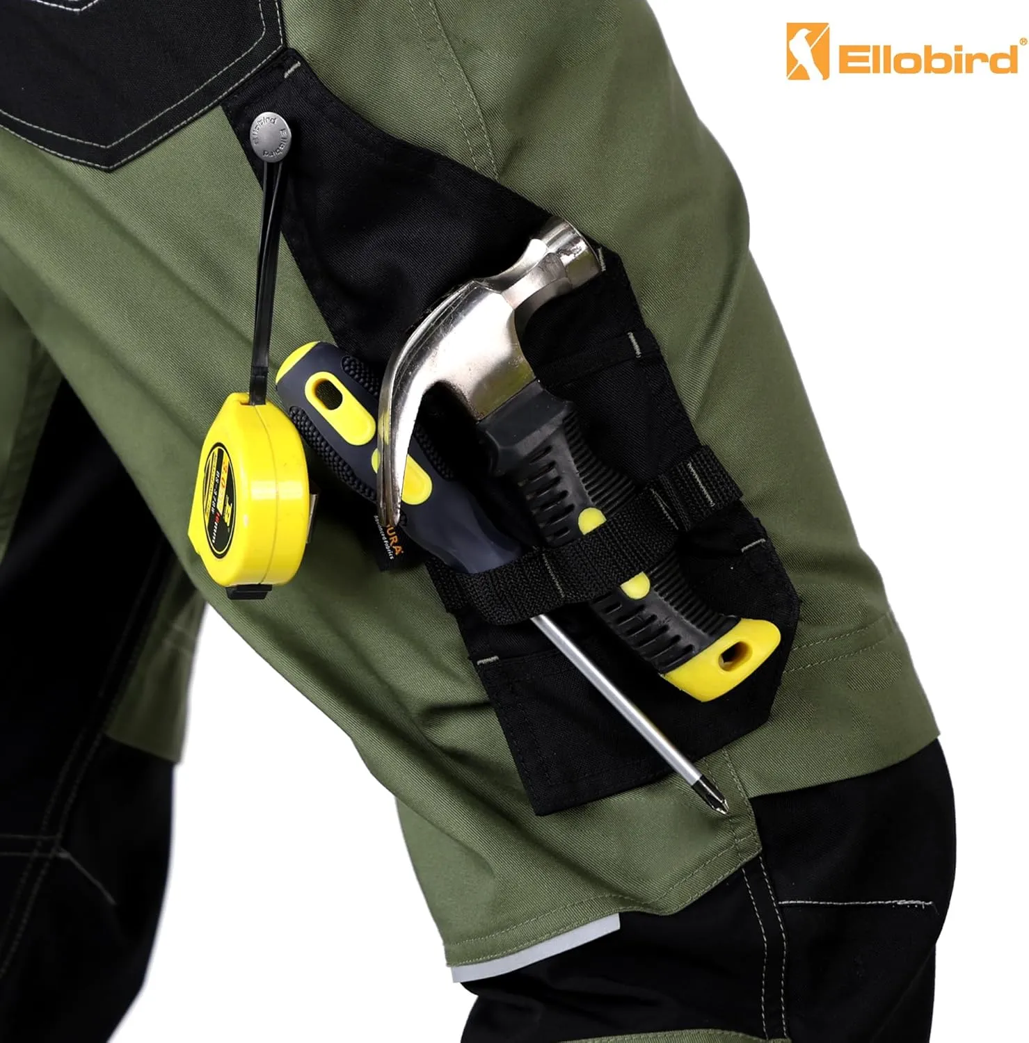 Ellobird Men's Construction Work Utility Pants Relaxed Fit Stretch Flex Cordura Double Knee Reinforcement Carpenter Cargo