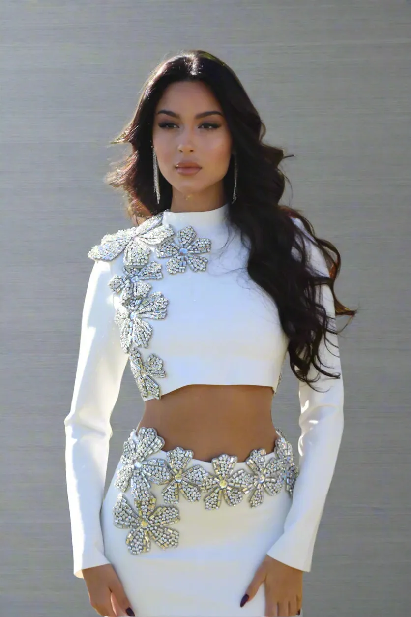 FREYA CRYSTAL EMBELLISHED WHITE MAXI SET