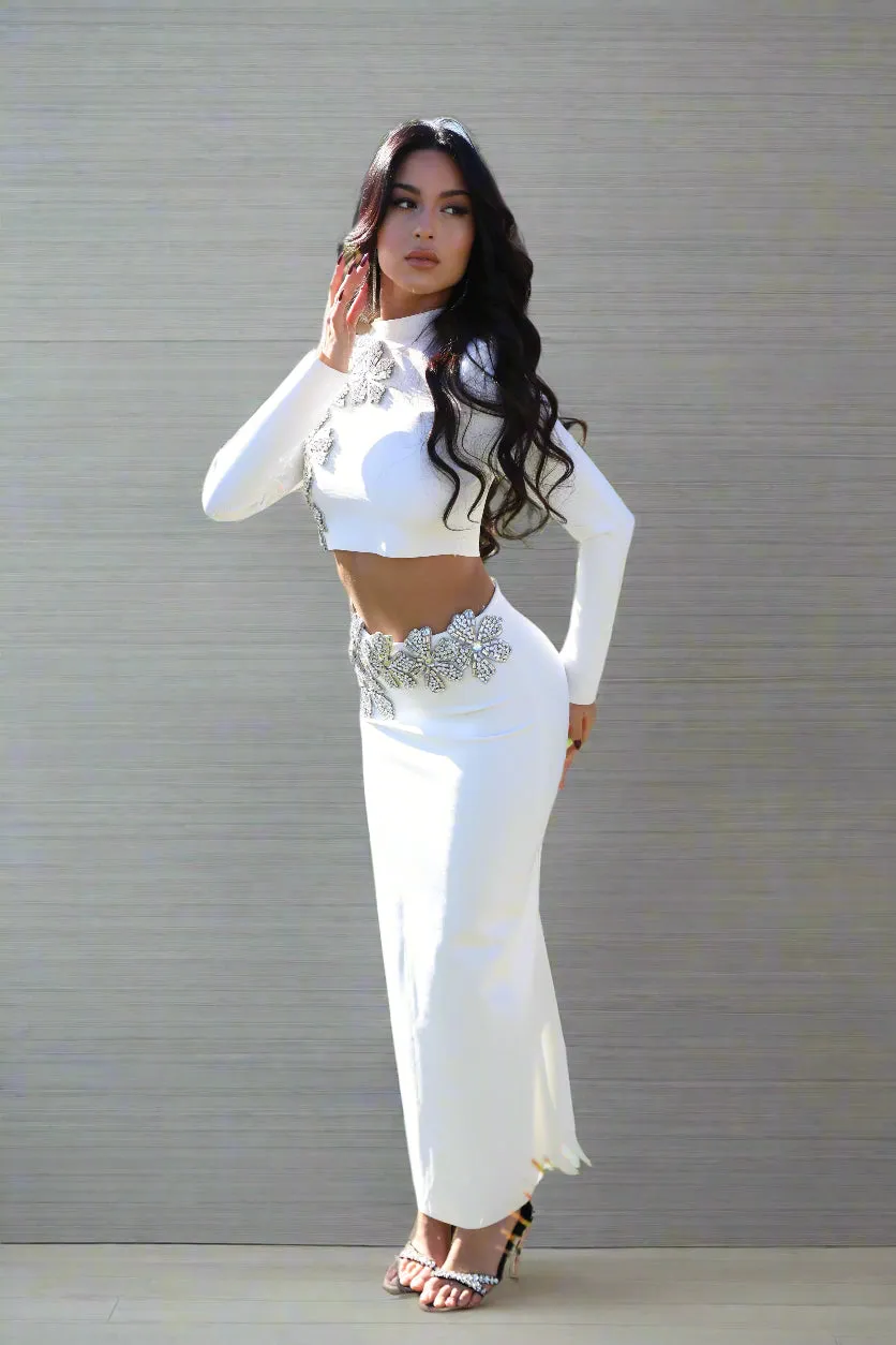 FREYA CRYSTAL EMBELLISHED WHITE MAXI SET