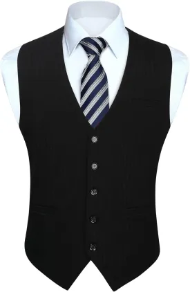 HISDERN Men's Suit Vest Business Suit Vests for Men Formal Slim Fit Solid Wedding Dress Waistcoat for V-Neck Tuxedo Vest