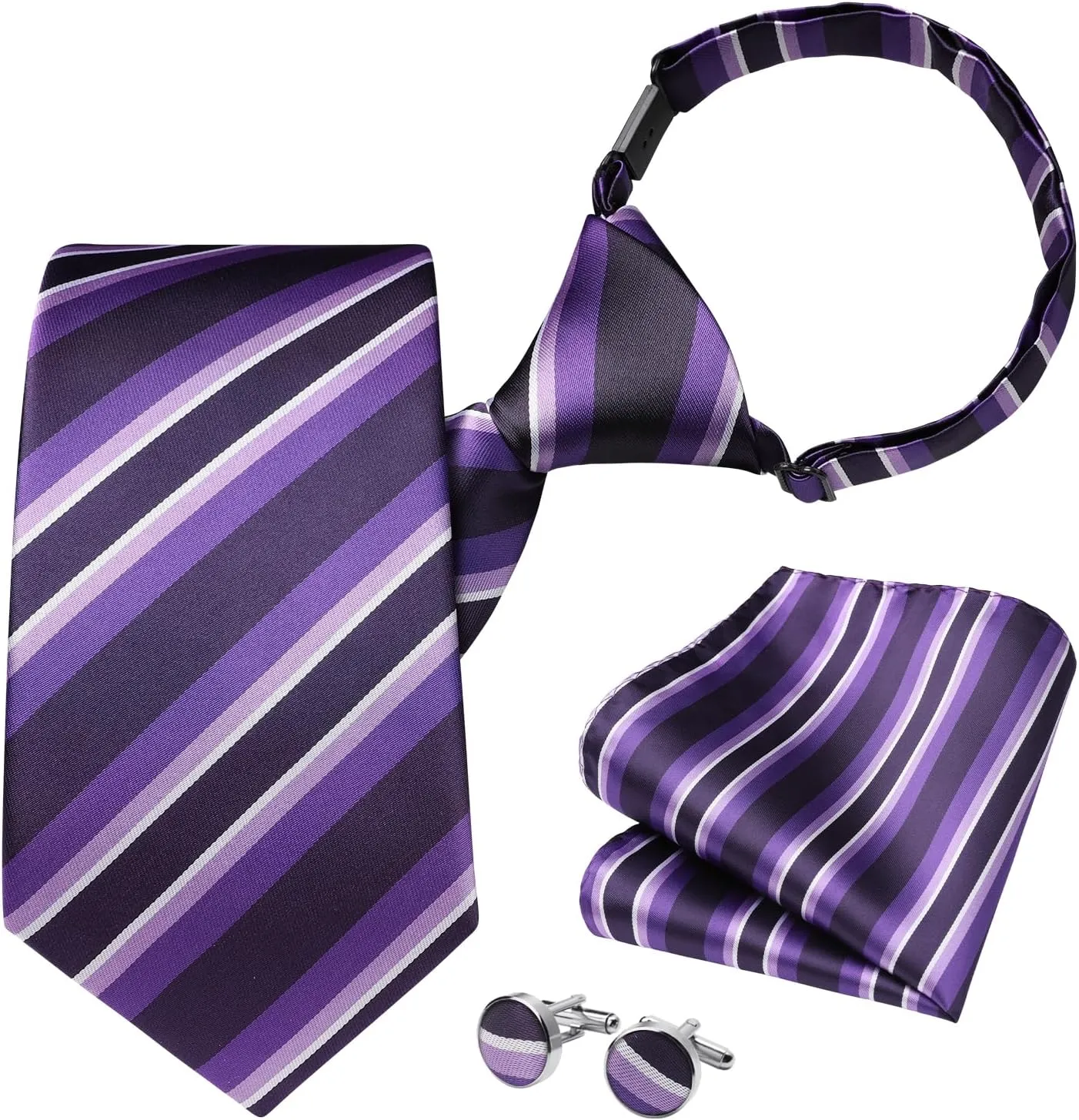 HISDERN Pre Tied Ties for Men Paisley Solid Striped Necktie and Pocket Square Cufflinks Set Formal Wedding Neck Tie