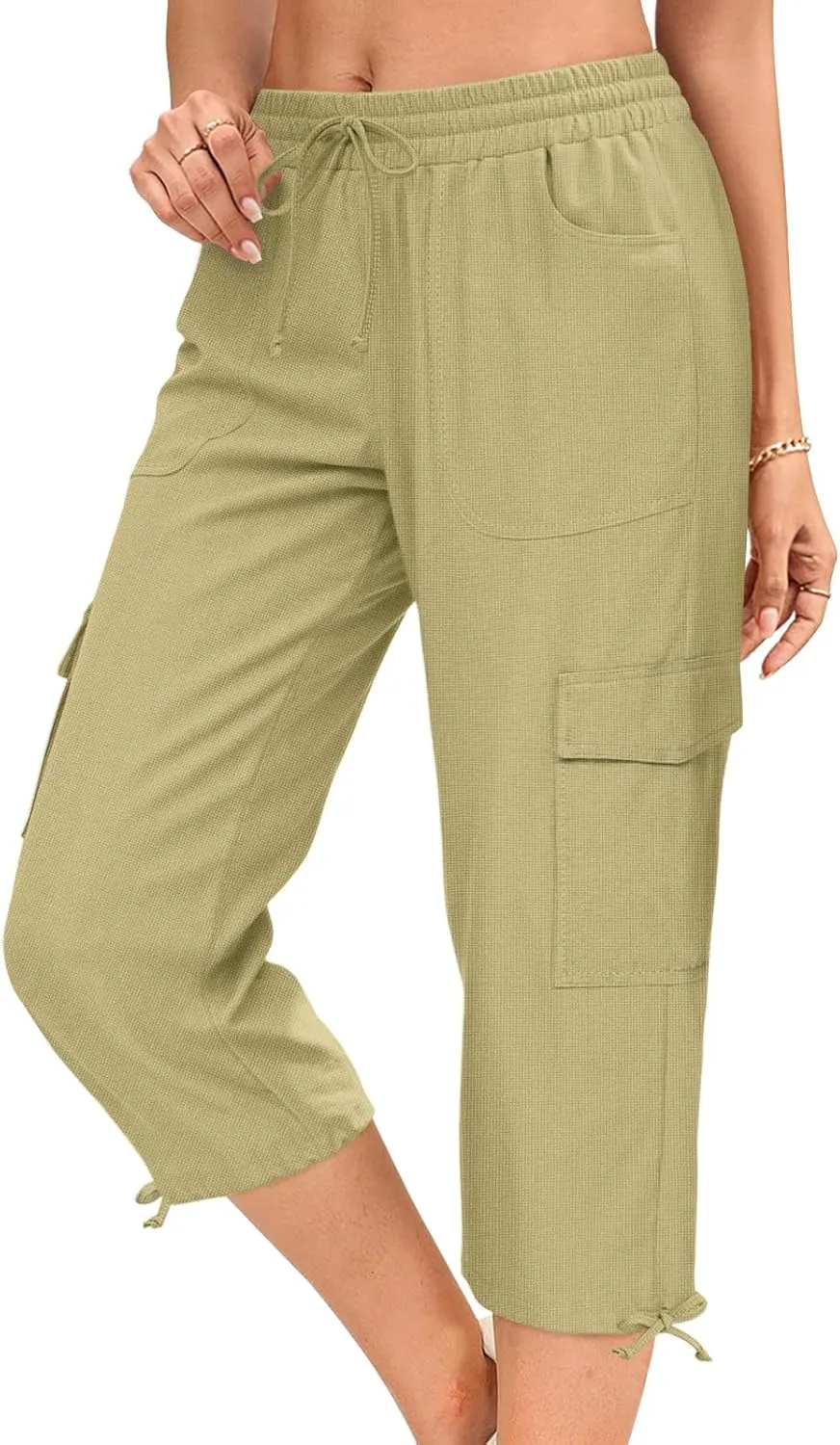 HOTGIFT Women Capris Cargo Pants 2025 Summer Hiking Pants Casual Lightweight Outdoor Quick Dry with 6 Pockets