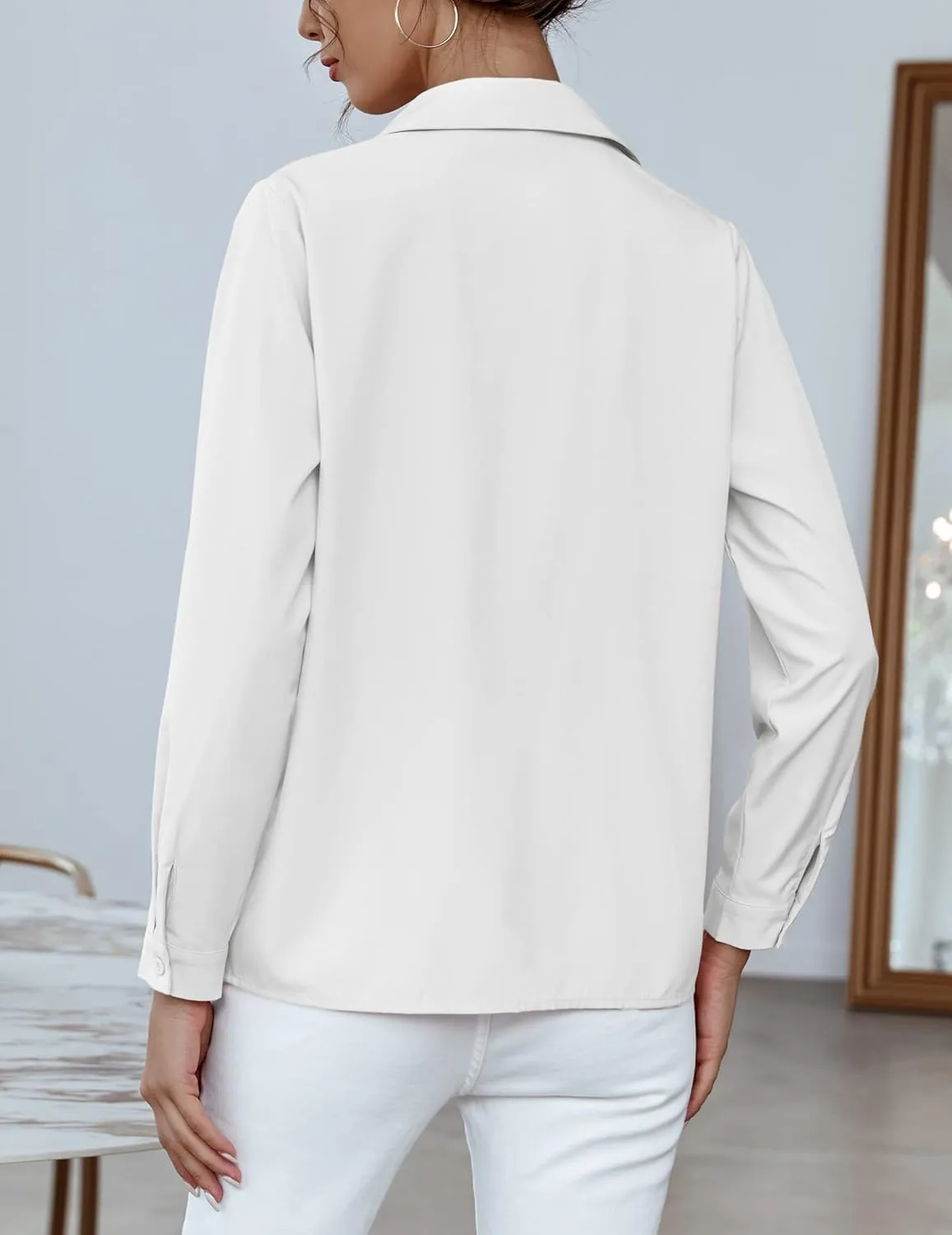 HOTOUCH Women Chiffon Button Down Shirts Long Sleeve Office Blouses Casual Business Work Tops Collared Shirt S-XXL