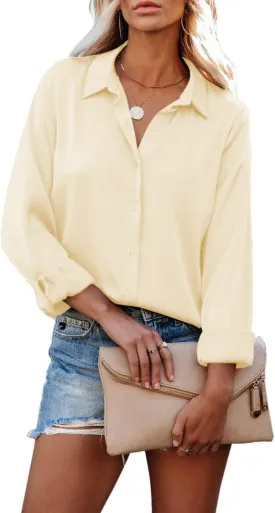 HOTOUCH Women Chiffon Button Down Shirts Long Sleeve Office Blouses Casual Business Work Tops Collared Shirt S-XXL