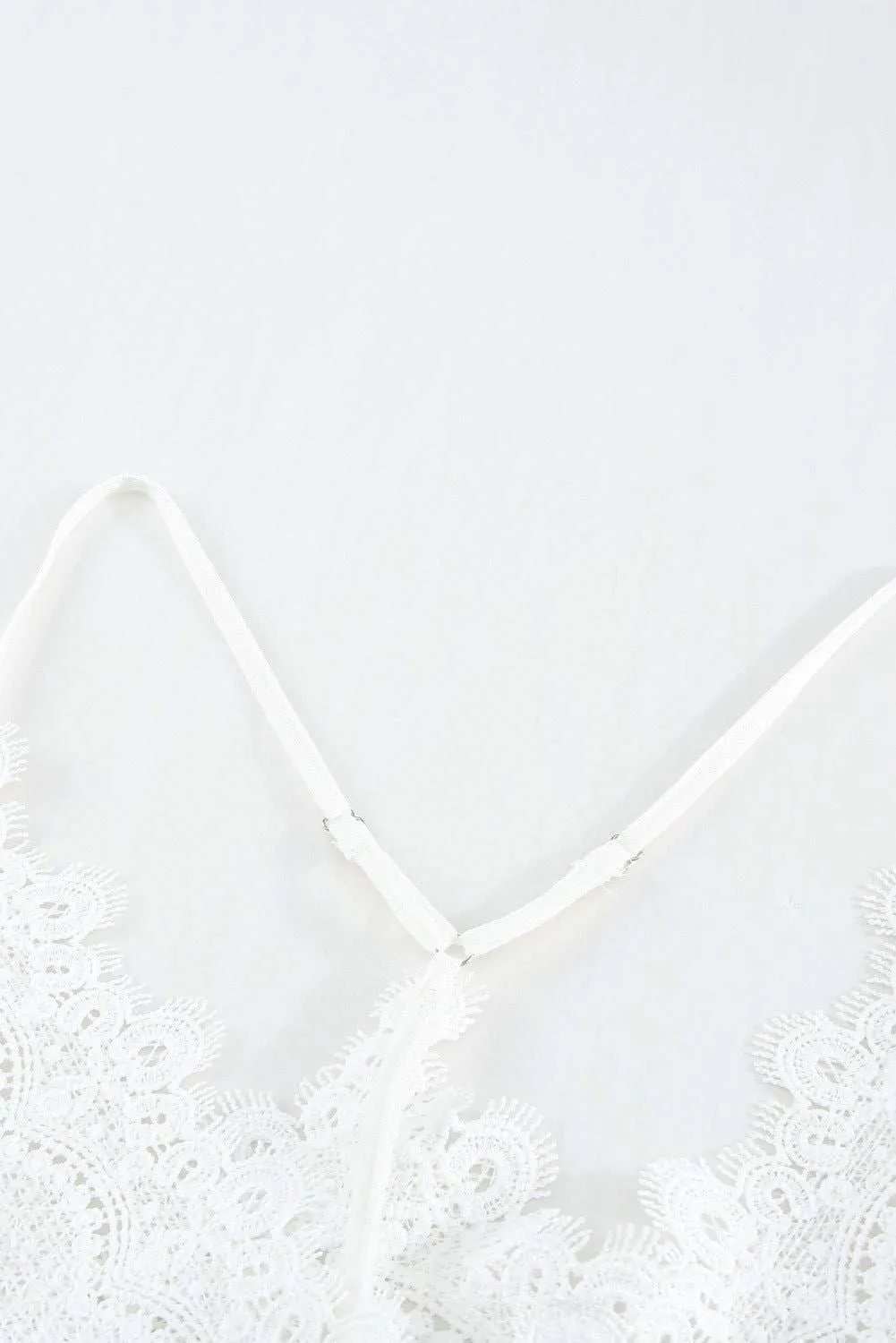 Ivory Flowy V Neck Spaghetti Strap Lace Camisole - Stylish Top