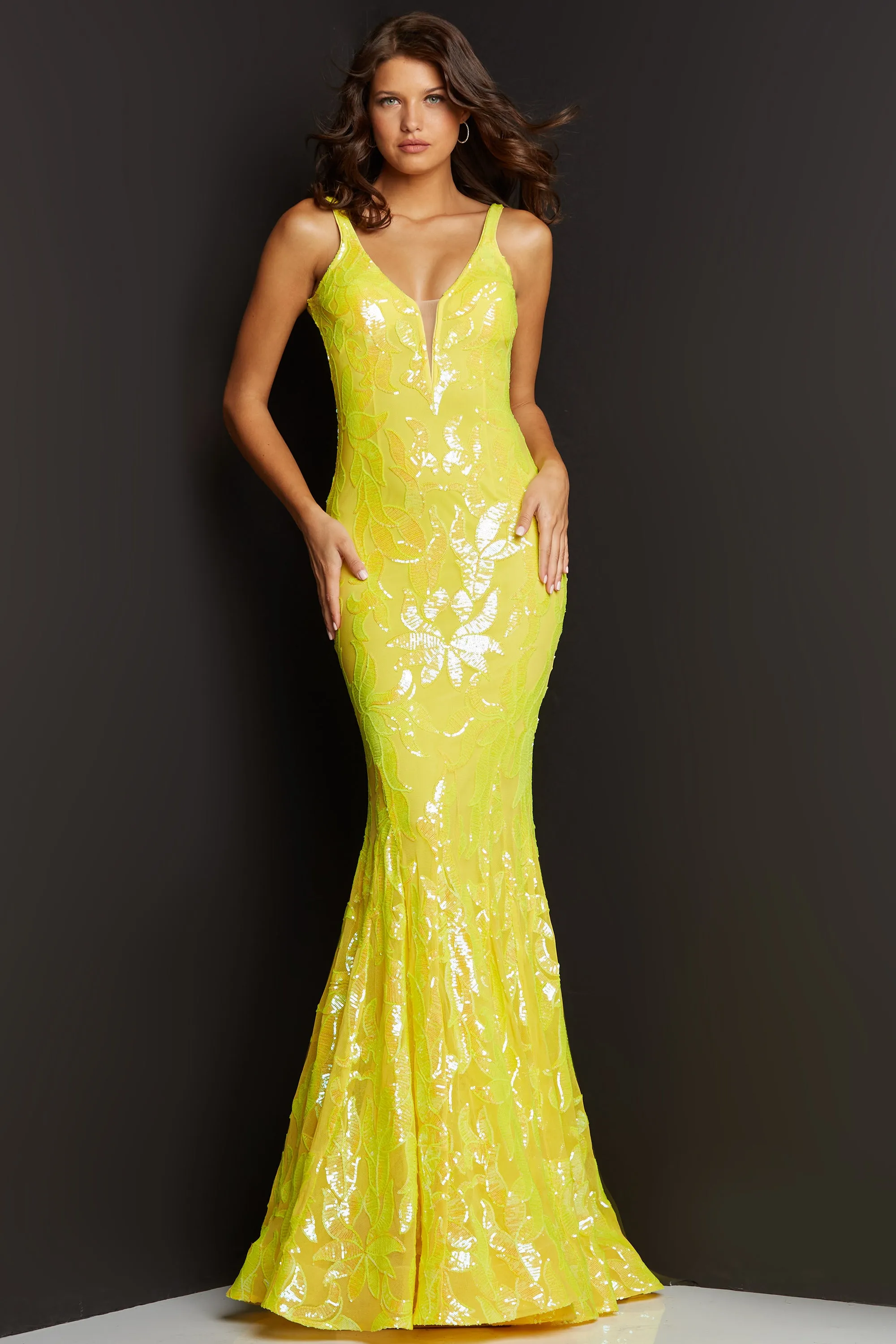 Jovani 3263 Long Fitted Mermaid Sequin Prom Dress Pageant Gown V Back