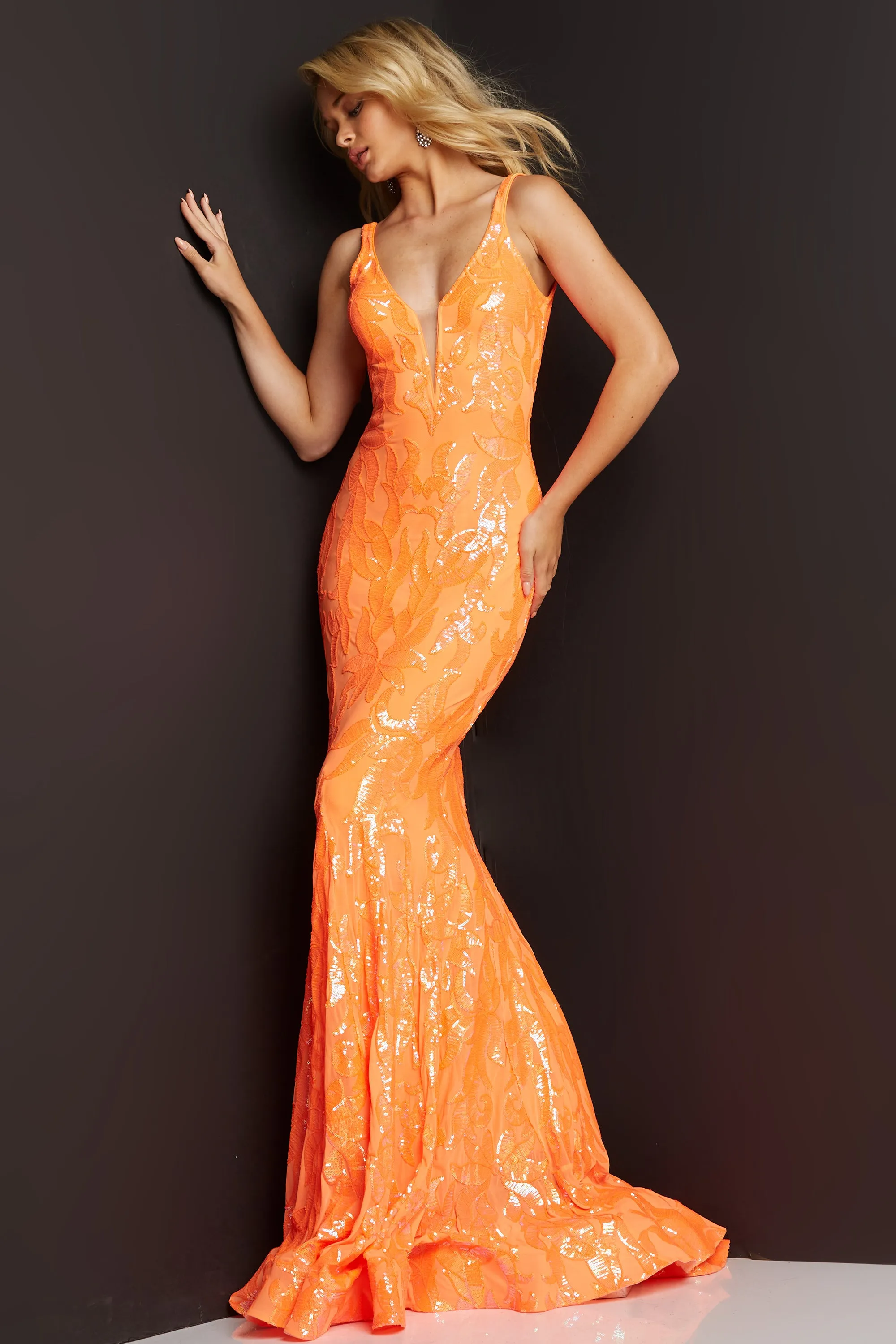 Jovani 3263 Long Fitted Mermaid Sequin Prom Dress Pageant Gown V Back