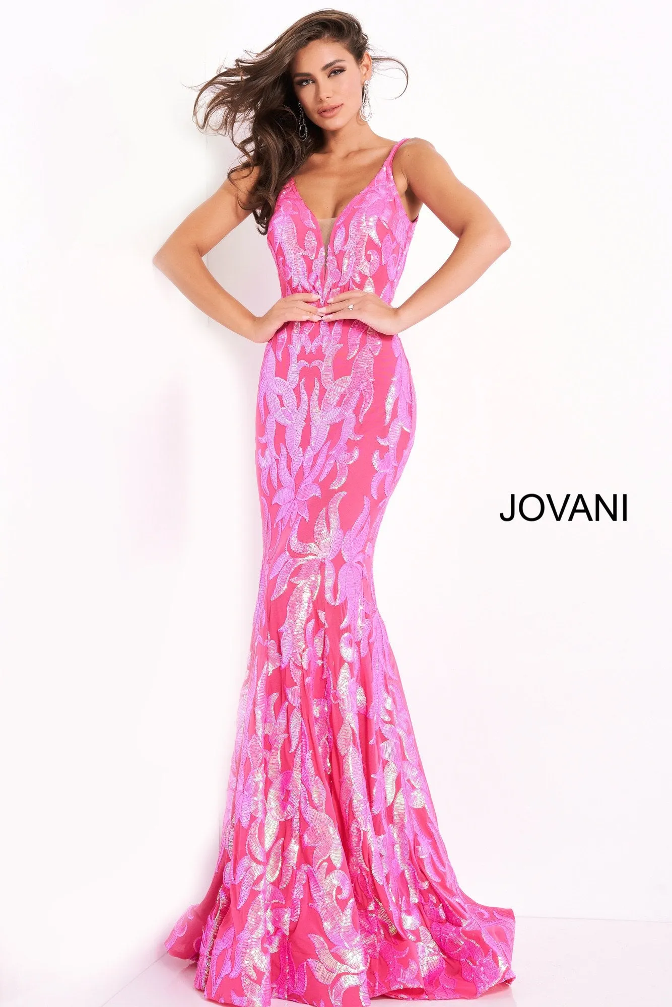 Jovani 3263 Long Fitted Mermaid Sequin Prom Dress Pageant Gown V Back